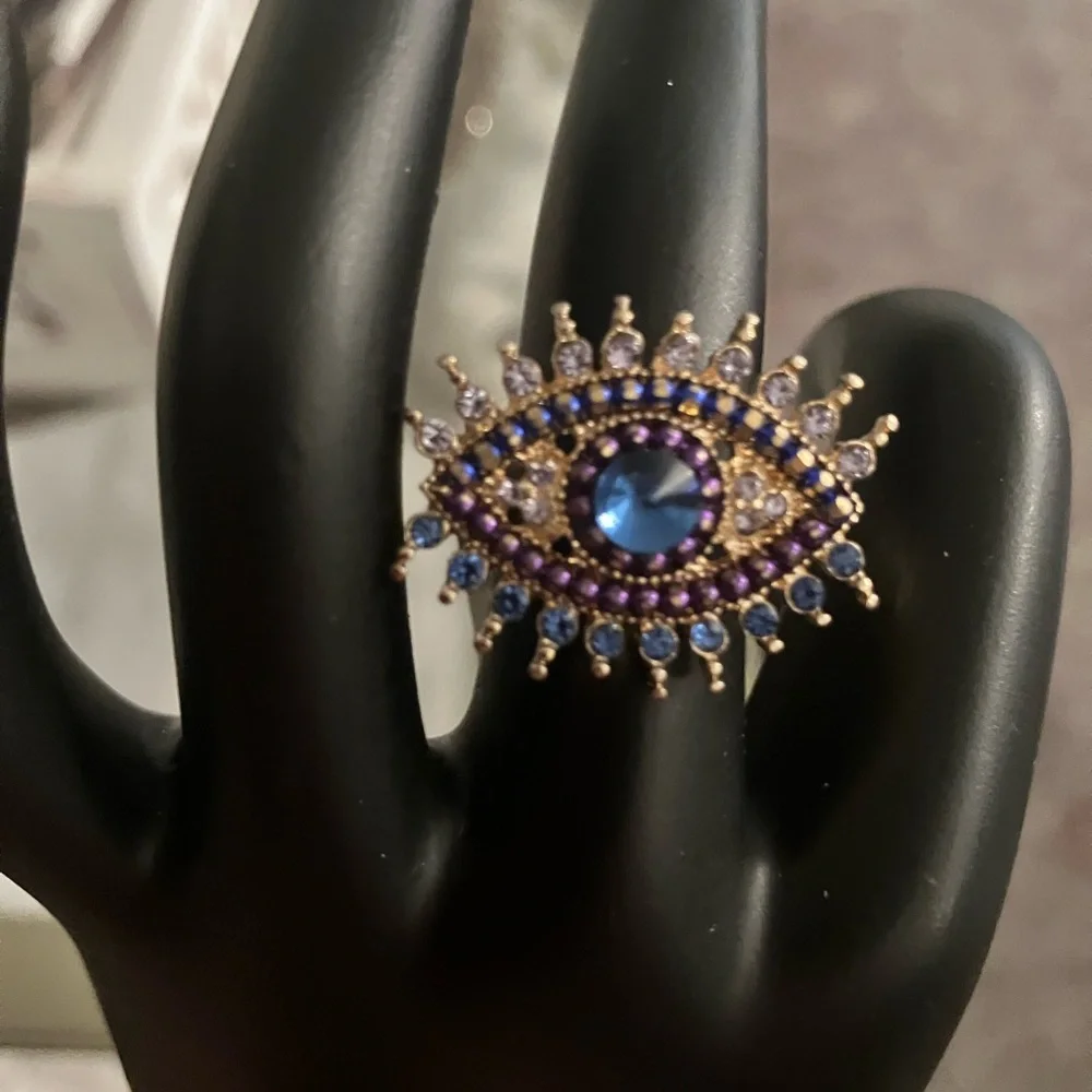 Greek style,boho vibes Blue Eye Ring with Gold Detailing